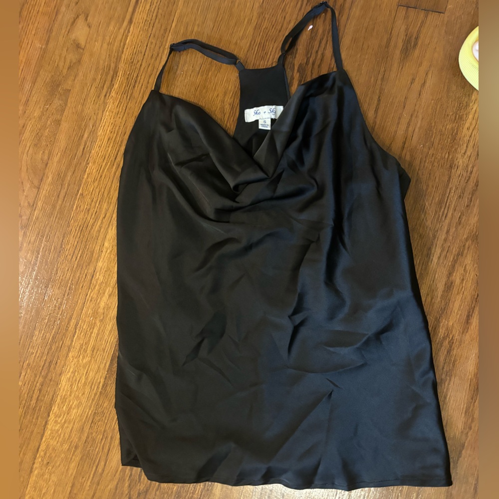 She+Sky black silk cowl neck top